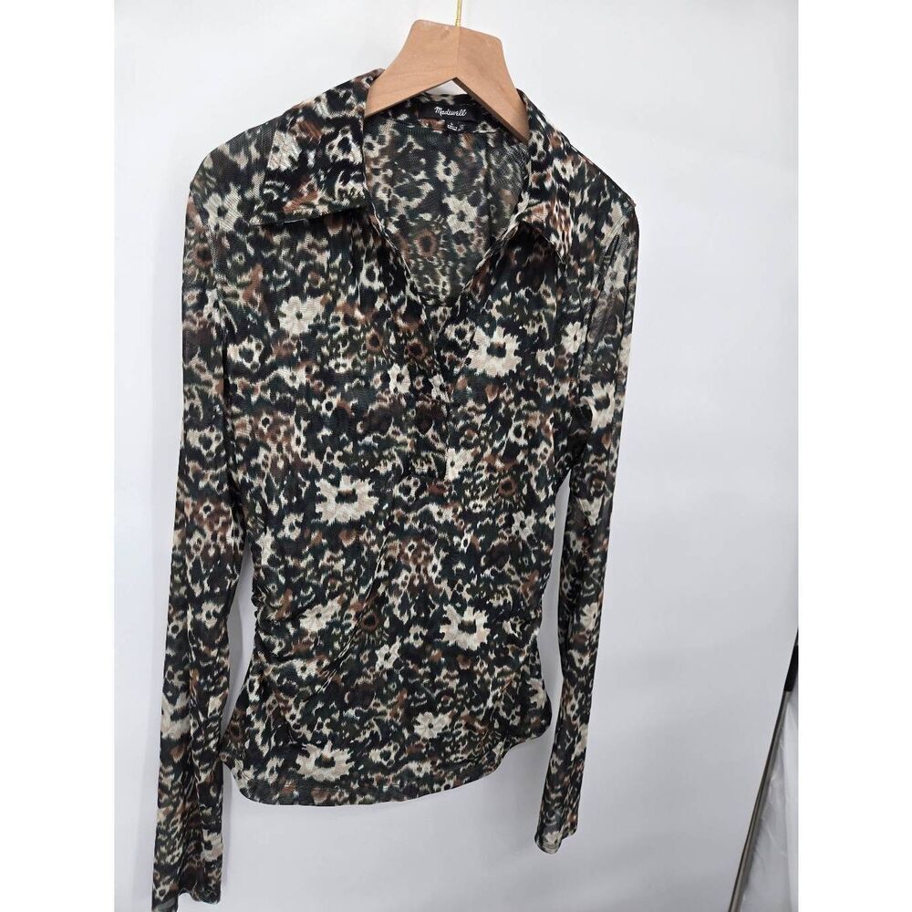 Madewell Long Sleeve Polo Size Large Floral Mesh Cottagecore - Picture 6 of 9